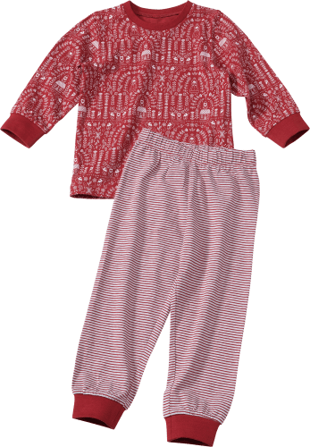 Schlafanzug mit Zwergen- und Blätter-Muster, rot, Gr. 104, 1 St | Kinderunterwäsche & -schlafanzüge