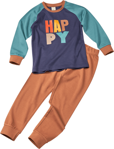Schlafanzug mit Happy-Schriftzug, blau & 134/140, braun, Gr. 1 St