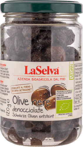 Oliven schwarz, entsteint, im g getrocknet, 120 Ofen
