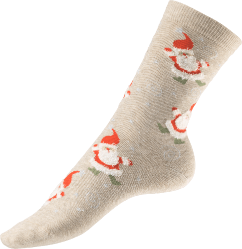 Socken XMAS St 35-38, beige, Weihnachtsmann-Motiv, mit Gr. 1