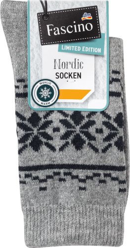 Socken mit Norweger-Muster, grau & schwarz, Gr. 35-38, 1 St