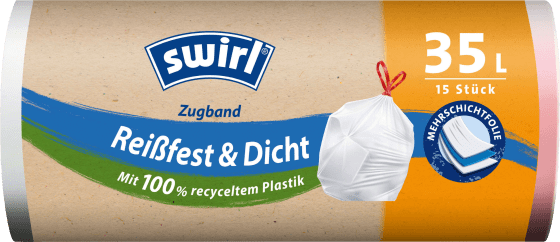 Müllbeutel 35 l Zugband mit 100 % recyceltem Plastik, 15 St