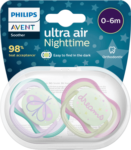 Schnuller ultra air Night, grün/rosa,  0-6 Monate, 2 St