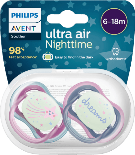 Schnuller ultra air Night, rosa/grau , 6-18 Monate, 2 St