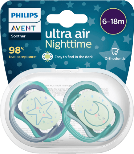 Schnuller ultra air Night, grau/grün, 6-18 Monate, 2 St