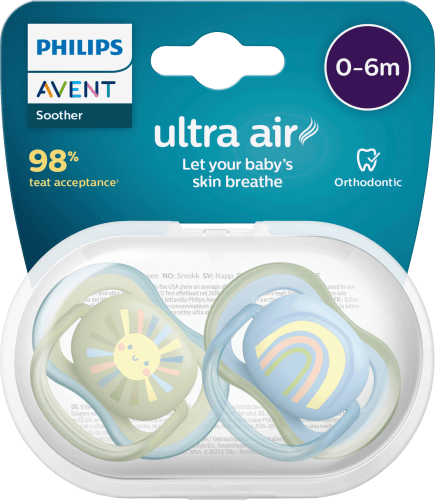 air ultra Monate, 2 0-6 Schnuller Silikon, St blau/grün,