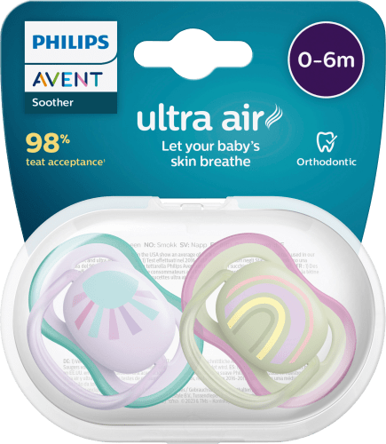 Schnuller ultra air Silikon, türkis/lila, 0-6 Monate, 2 St