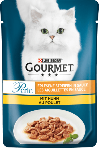 Nassfutter Katze mit Huhn, Sauce, Streifen g erlesene in 85 Perle 