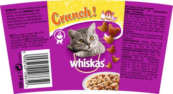 Katzenleckerlie Crunch g Huhn, mit Truthahn Ente, & 100