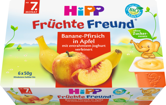 kg Freund Früchtebecher Früchte 0,3 Apfel 7. Banane-Pfirsich in Monat, 6x50 g, ab