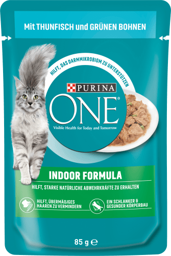 Nassfutter Katze mit Thunfisch & grünen Bohnen in Soße, indoor formula, 85 g