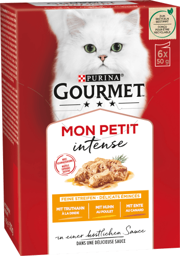 Nassfutter Katze mit Geflügel, Mon Petit intense, Multipack (6x50 g), 300 g