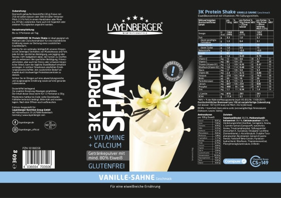 Protein Shake g Pulver, 3K 360 Vanille-Sahne