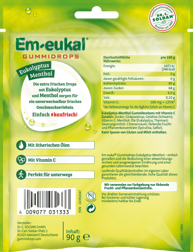 Gummidrops 90 Eukalyptus-Menthol, g