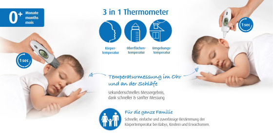 Fieberthermometer Infrarot Skin Temp 3 St für Schläfe, Ohr und in 1 1