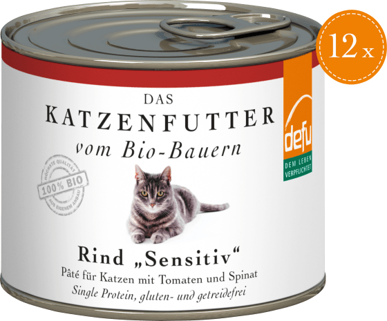 Nassfutter für Katzen, Bio Rind, sensitiv, (12 kg Multipack x 2,4 glutenfrei, 200g)