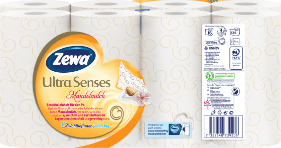 Ultra (16x135 Blatt), Toilettenpapier 16 4-lagig Mandelmilch St Senses