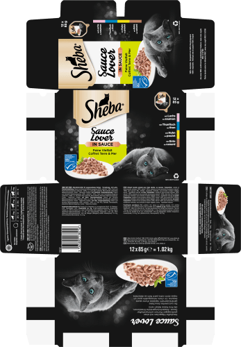 Nassfutter Katze, Huhn, Ente, Thunfisch, - g), & Vielfalt, (12x85 kg Sauce Multipack in Lover Sauce 1,02 feine Lachs