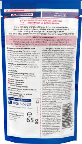 Snack für Katzen, MSC-zertifiziert Seelachs Omega-3-Fettsäuren, 65 g Fisch-Minis & mit wertvollen