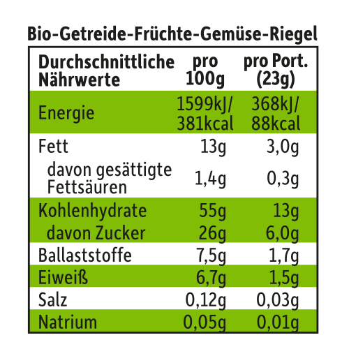 Fruchtriegel mit Getreide Apfel Karotte 92 g), Jahr, ab g (4x23 1