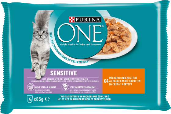 Nassfutter Katze Sensitive mit Huhn & Karotten, Multipack (4x85 g), 340 g