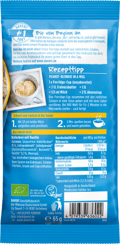 Vanille, 65 g Porridge glutenfrei, Cup,