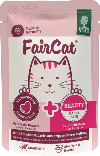Nassfutter Katze mit Hühnchen & Lachs, Beauty Hair & Skin, FairCat, 85 g