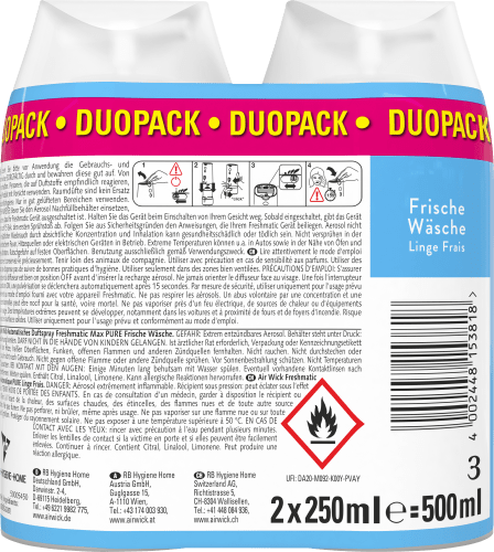 (2x250 Lufterfrischer Freshmatic 500 Frische Nachfüllpack ml), ml Wäsche
