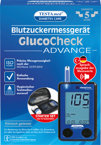 GlucoCheck ADVANCE Blutzuckermessgerät mit Sprachausgabe, 1 St