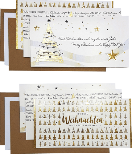 Grußkarten-Set mit Weihnachtsmotiven, gold, 6 St