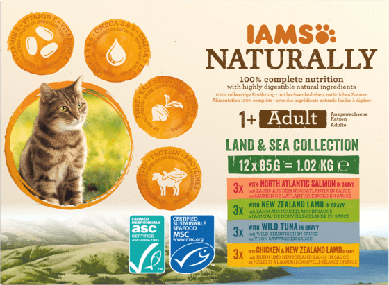 Nassfutter Katze land & sea collection in Sauce Naturally Mix, Adult, Multipack (12x85 g), 1,02 kg