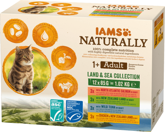 Katze Adult, sea 1,02 in & (12x85 kg land Mix, Nassfutter Multipack g), collection Naturally Sauce