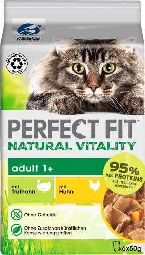 Nassfutter Katze mit Huhn & Truthahn, natural vitality, Multipack (6x50 g), 300 g