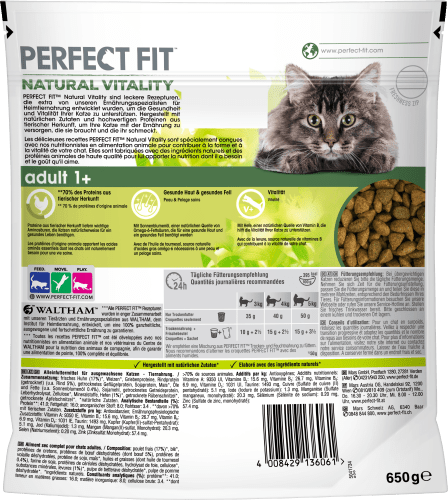 natural Huhn, Adult, mit Rind Trockenfutter 650 g vitality, & Katze