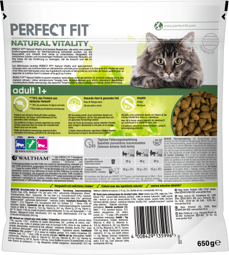 Trockenfutter Katze mit Lachs & vitality, Weißfisch, Adult, 650 g natural
