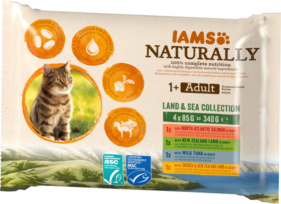 Sauce 340 Adult, Collection (4x85 & Multipack g Naturally Mix, Katze Sea g), Land in Nassfutter
