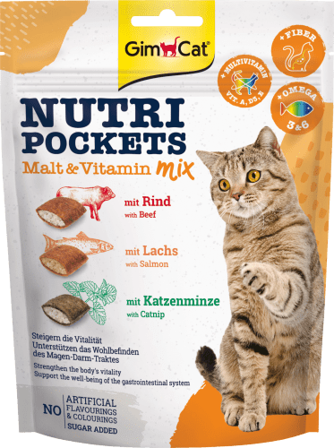 Katzenleckerli Pockets g 150 Mix, Katzenminze, Rind, mit & Nutri Lachs Malz-Vitamin