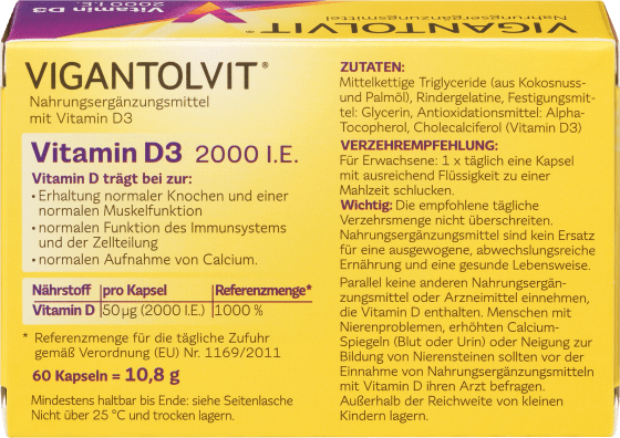 10,8 g I.E. D3 2000 Weichkapseln, 60 Vitamin