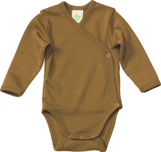 Baby Wickelbody, Gr. 50/56, aus Bio-Wolle olivgrün, und St 1 Seide