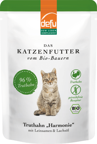 Nassfutter Katze mit Bio Truthahn, Leinsamen & Lachsöl, Lachs Harmonie, 85 g