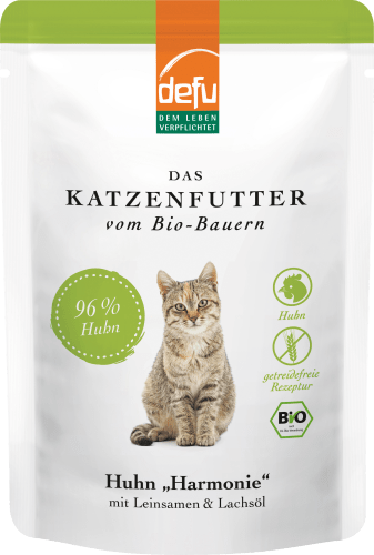 Nassfutter Katze mit Bio Huhn, Leinsamen & Lachsöl, Huhn Harmonie, 85 g