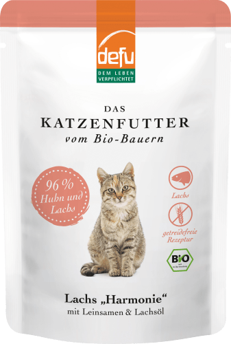 Nassfutter Katze mit Bio Lachs & Huhn, Leinsamen & Lachsöl, Lachs Harmonie, 85 g