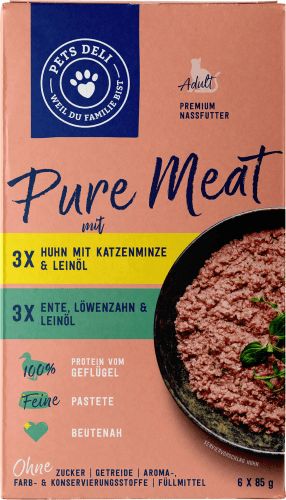 Nassfutter Katze mit Huhn & Ente, pure meat Multipack (6x85 g), 510 g