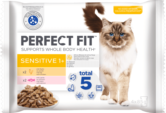 Nassfutter Katze Sensitive mit Huhn & Lachs, Multipack (4x85 g), 340 g