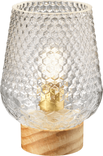 LED Lampe aus Glas in Diamantoptik, Bambusfuß natur, 1 St