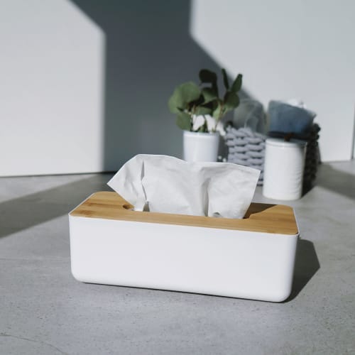 mit Taschentuch-Box St Kunststoff Deckel 1 weiß, Bambus