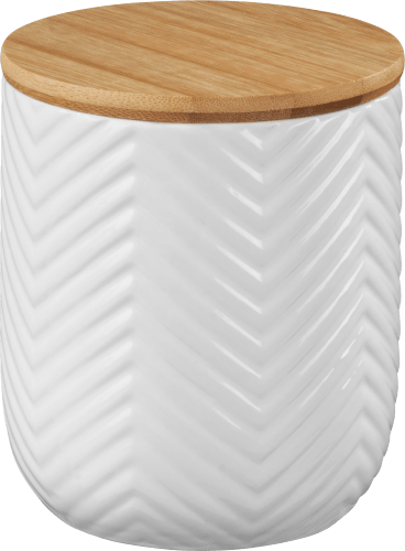Keramikdose mit Holzdeckel, weiß, (Muster Chevron), 1 St
