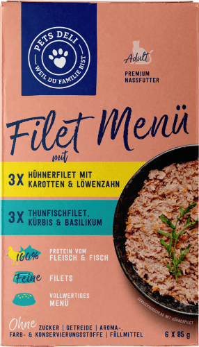 Nassfutter Katze Hühnerfilet & Thunfischfilet, Filet Menü, Multipack (6x85 g), 510 g