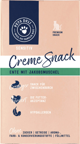 Katzenleckerli Creme Snack sensitiv mit Ente & Jakobsmuschel (6x15 g), 90 g