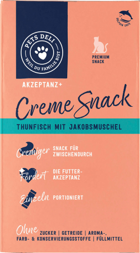 Katzenleckerli Creme Snack mit Thunfisch & Jakobsmuschel (6x15 g), 90 g